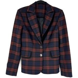 Derek Lam 10 Crosby Tartan Plaid Blazer Red Blue Maroon Navy Size 2 Women's